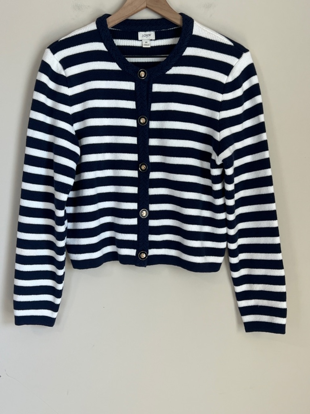 J. Crew‎ Striped Lady Jacket Sweater Cotton Sz Medium Nautical EUC